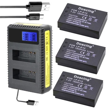 

3Pcs LP-E12 LP E12 Battery + USB LCD screen Charger for Canon Camera EOS-M 100D Rebel SL1 Kiss X7 EOS M M2 100D M10 EOSM EOSM2
