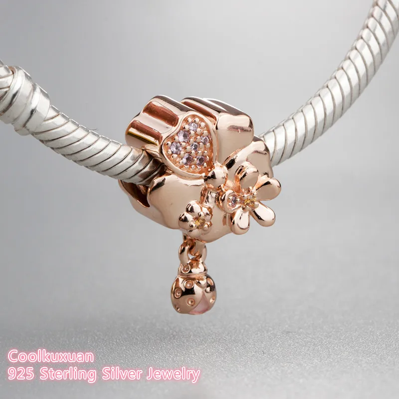 

2019 Spring 925 Sterling Silver Wildflower Meadow Charm, Rose, Blush Pink Crystal Beads Fit Original Pandora Charms Bracelet Diy