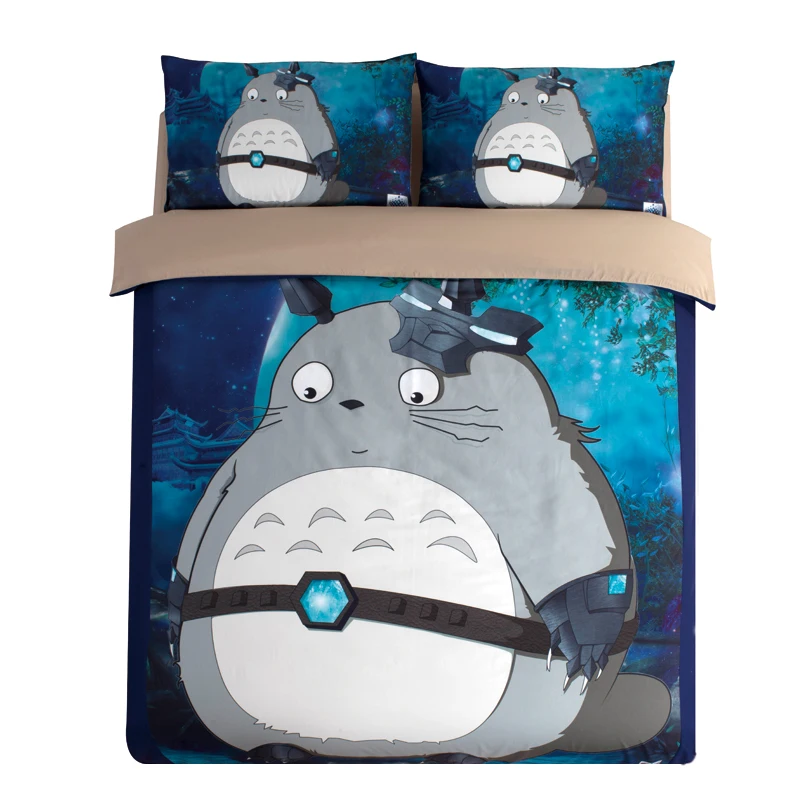 Комплект постельного белья Totoro серого цвета из 3/4 предметов с 3D рисунком простыня