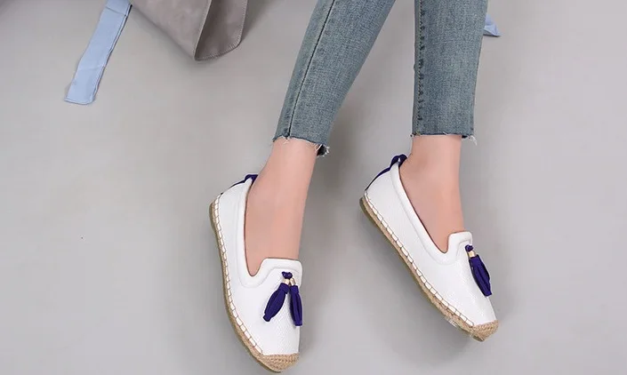 QQ20180625-184925.Women Flats Shoes Spring Autumn Fisherman Shoes Flock Lazy Loafers Fringe Women Casual Single Shoes
