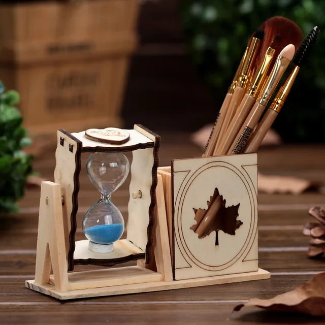 Simple wooden single sand pen holder student desk ornaments exquisite