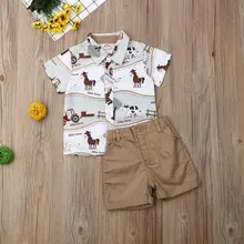 2 предмета, футболка с принтом для маленьких мальчиков Топ+ коричневые шорты Модный дышащий Удобный комплект одежды для мальчиков