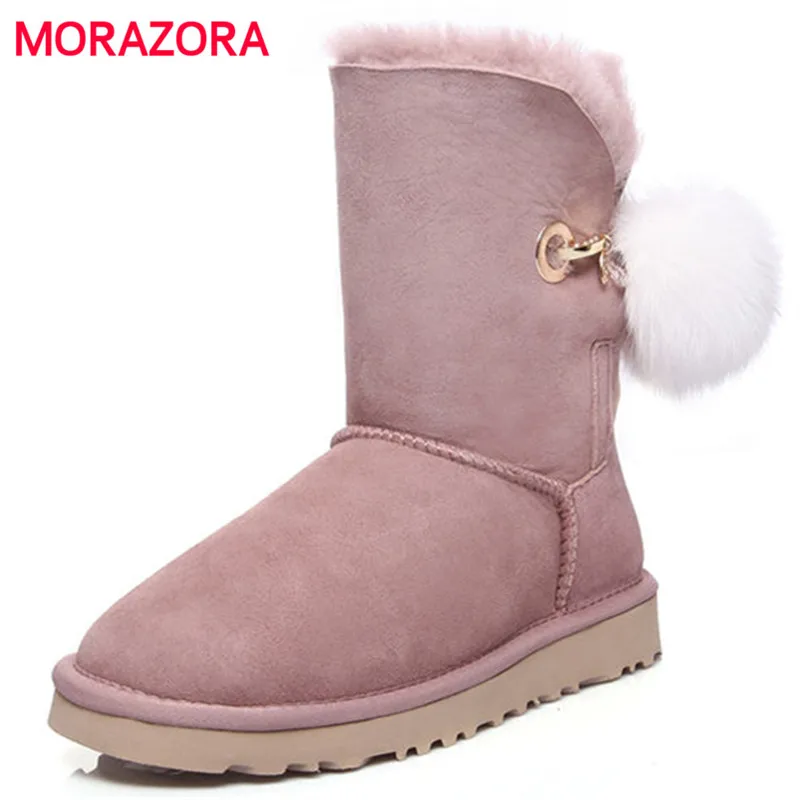 

MORAZORA 2018 new comfortable round toe snow boots autumn winter flat with med heel women boots slip on ankle boots size 35-42