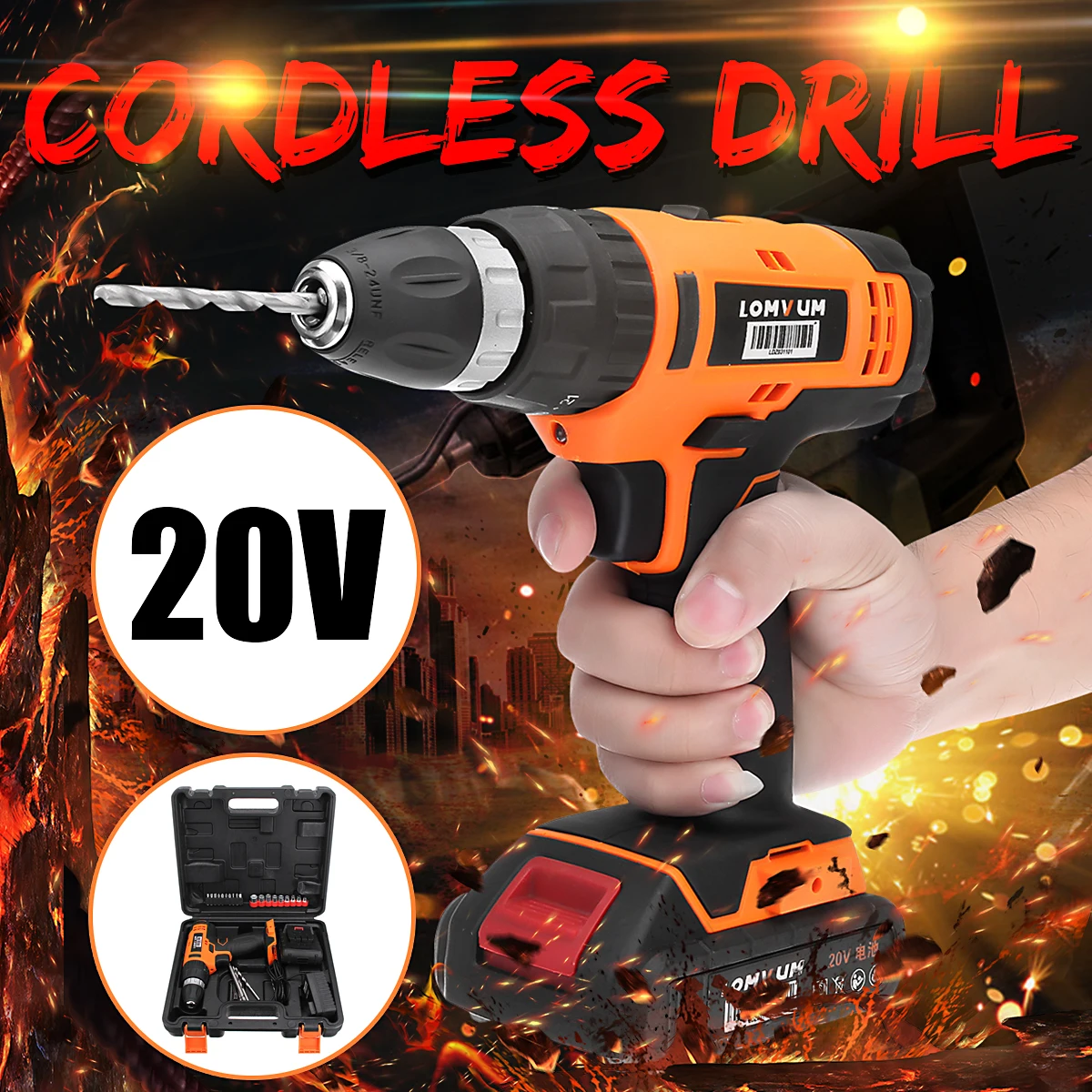 

20V Rechargeable Lithium Battery Impact Electric Drill Cordless Electric Screwdriver Mini Drill Drilling Tools with LED Light