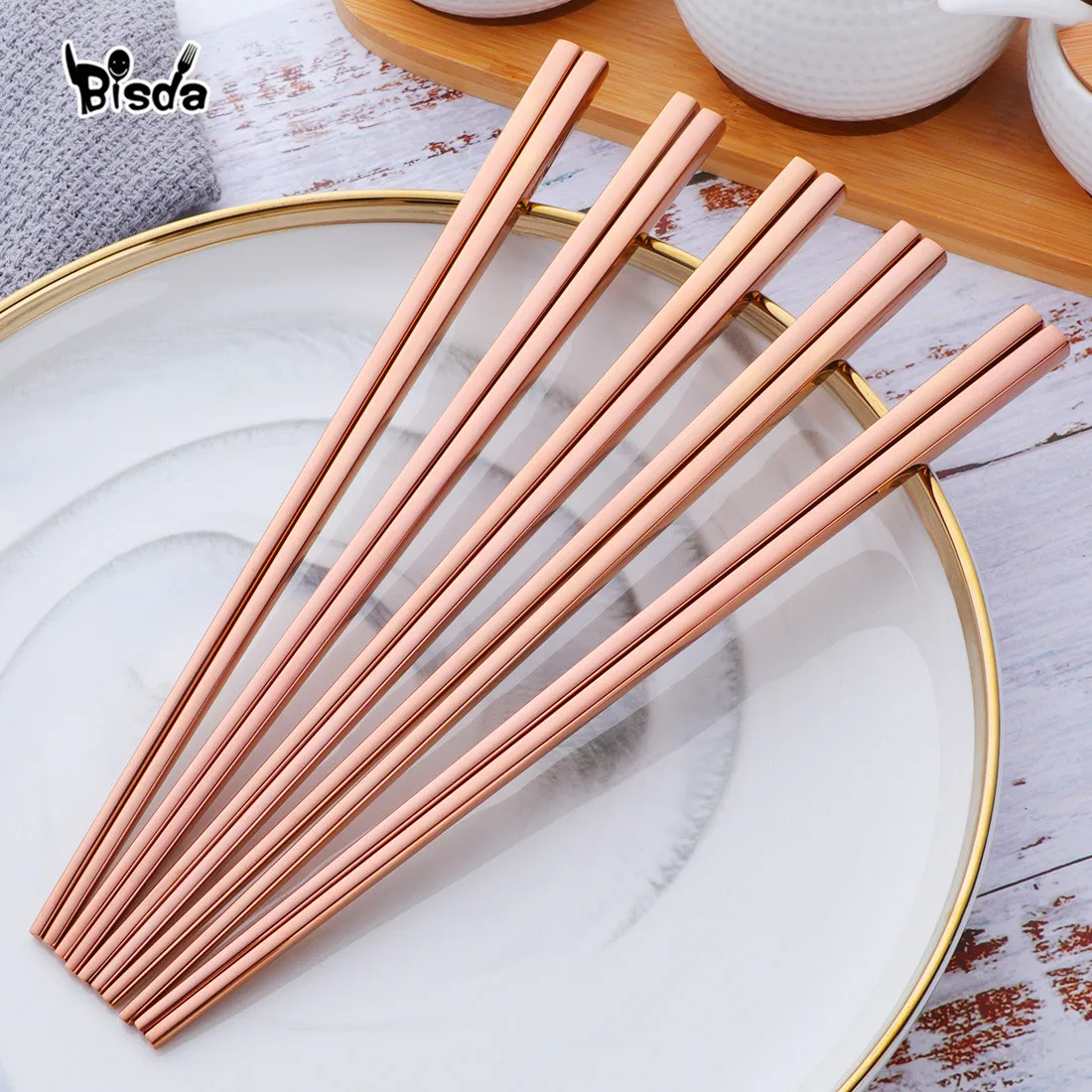2Paar Edelstahl Porzellan Druck Essstäbchen Chop Sticks Geschenk Kit Super