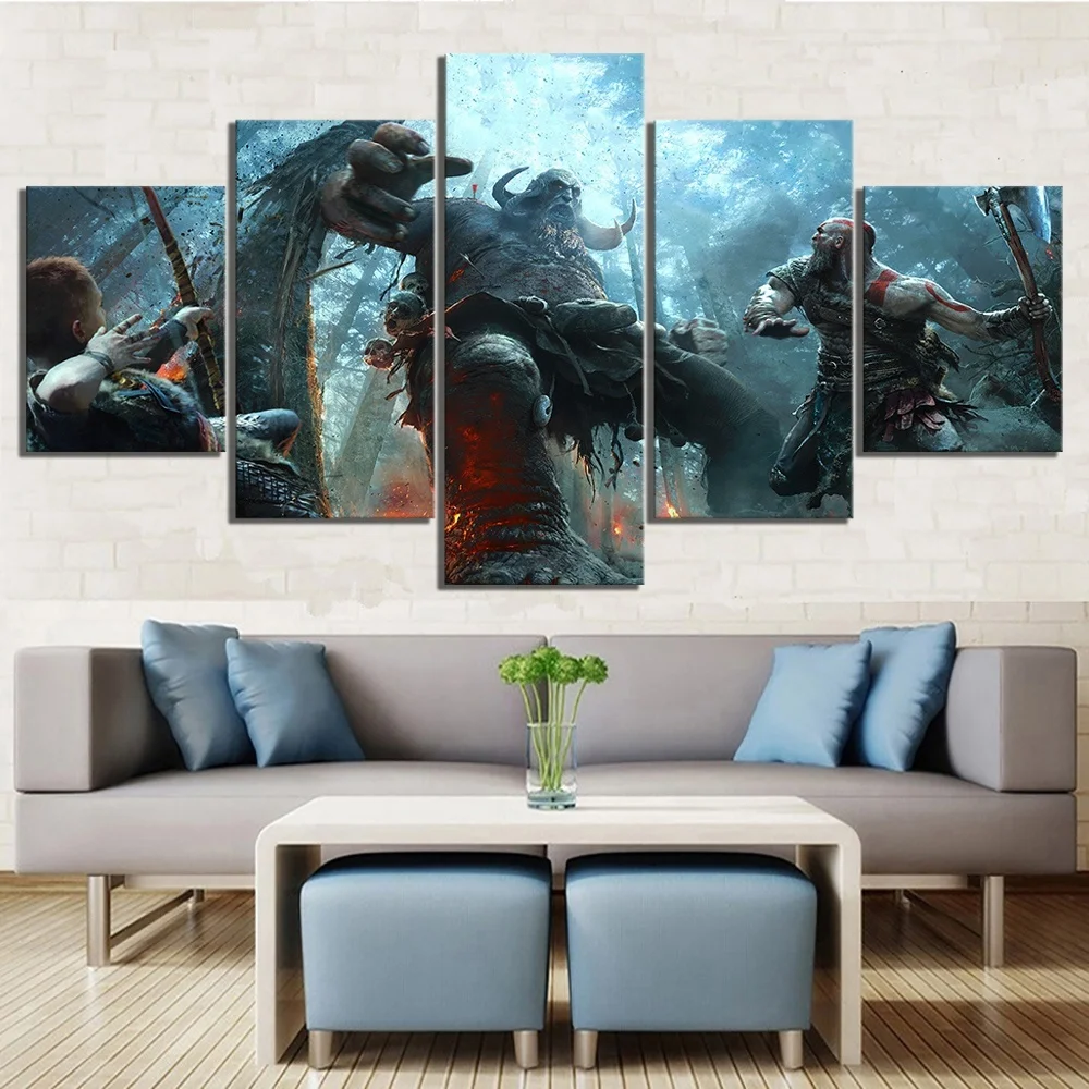 5 Piece Fantasy Art Pictures God of War Game Poster Wall Art for Home Decor Canvas Paintings
