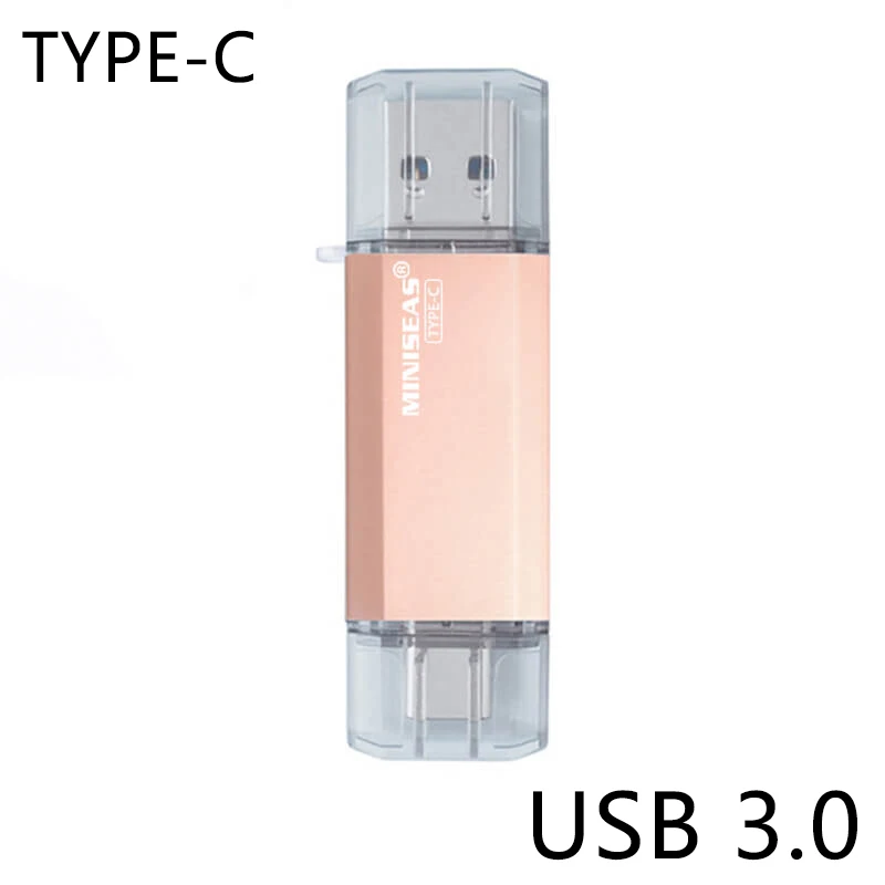 OTG usb 3,0 и type-c usb флеш-накопитель 16 ГБ 32 ГБ 64 Гб Флешка двойной флеш-накопитель для type-c android системы Miniseas - Цвет: Rose Gold