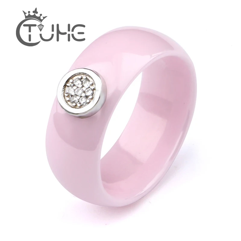 New Design Women Lady Rings Smooth Curved Surface lovely Cute Light Pink Color Ceramic Rings Jewelry Christmas Engagement Gift