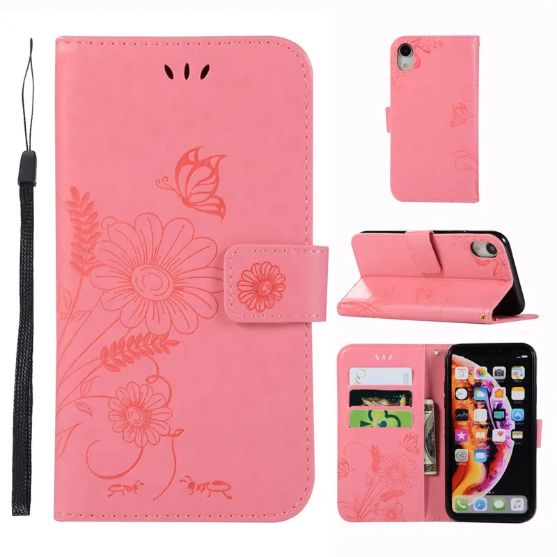 Butterfly wallet Case For iPhone X XR XSMAX Flip Leather Retro Magnetic buckle Deluxe Painted Protective Mobile Phone Shell | Мобильные
