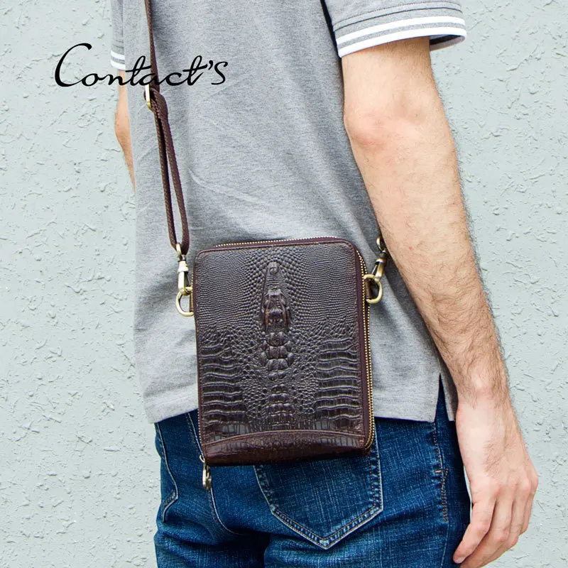 

CONTACT'S casual men's messenger bags genuine leather shoulder bags for man luxury brand male crossbody bag fashion for ipad