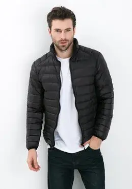 Осенне-зимний пуховик ультра легкий тонкий плюс размер зимняя куртка для мужчин Модная спортивная мужская верхняя одежда пальто - Цвет: Черный