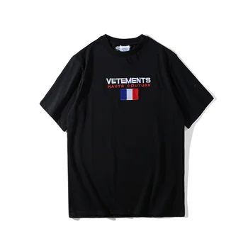 

Best Version 2018 Vetements France Flag Embroidery Women Men T shirts tees Hiphop Brand Streetwear Men Cotton Vetements T shirt