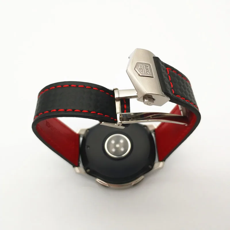 Новейший ремешок из углеродного волокна и натуральной кожи для samsung Galaxy Watch 46 мм 42 мм gear S3 Classic Frontier huawei Watch 2 - Цвет ремешка: Black-red line