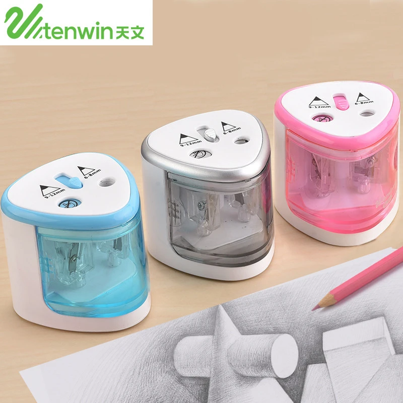 

TENWIN 3 Color 2 Double Holes Sacapuntas Automatic Electric Pencil Sharpener Home School Office Desktop Students Supplies