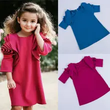 Модное милое нарядное платье принцессы для маленьких девочек однотонное прямое платье с длинными рукавами и цветочным рисунком по колено 3 цвета, подходит От 3 до 8 лет