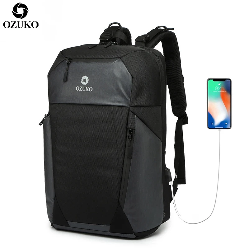 OZUKO, новинка, USB, анти-вор, рюкзак, мужской, многофункциональный, 15,6 дюймов, для ноутбука, школьная сумка, модный мужской рюкзак, водонепроницаемый, для путешествий, Mochila