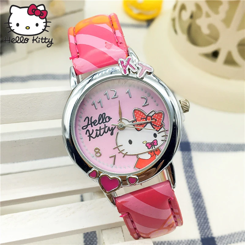 Часы с героями мультфильмов hello kitty, детские наручные часы с ремешком для девочек, детские кварцевые милые часы hello kitty, модные часы с кристаллами для обучения