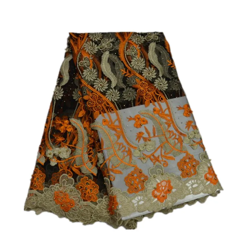 

Newest design embroidery mesh tulle net lace fabric with stones and beads for lady dress