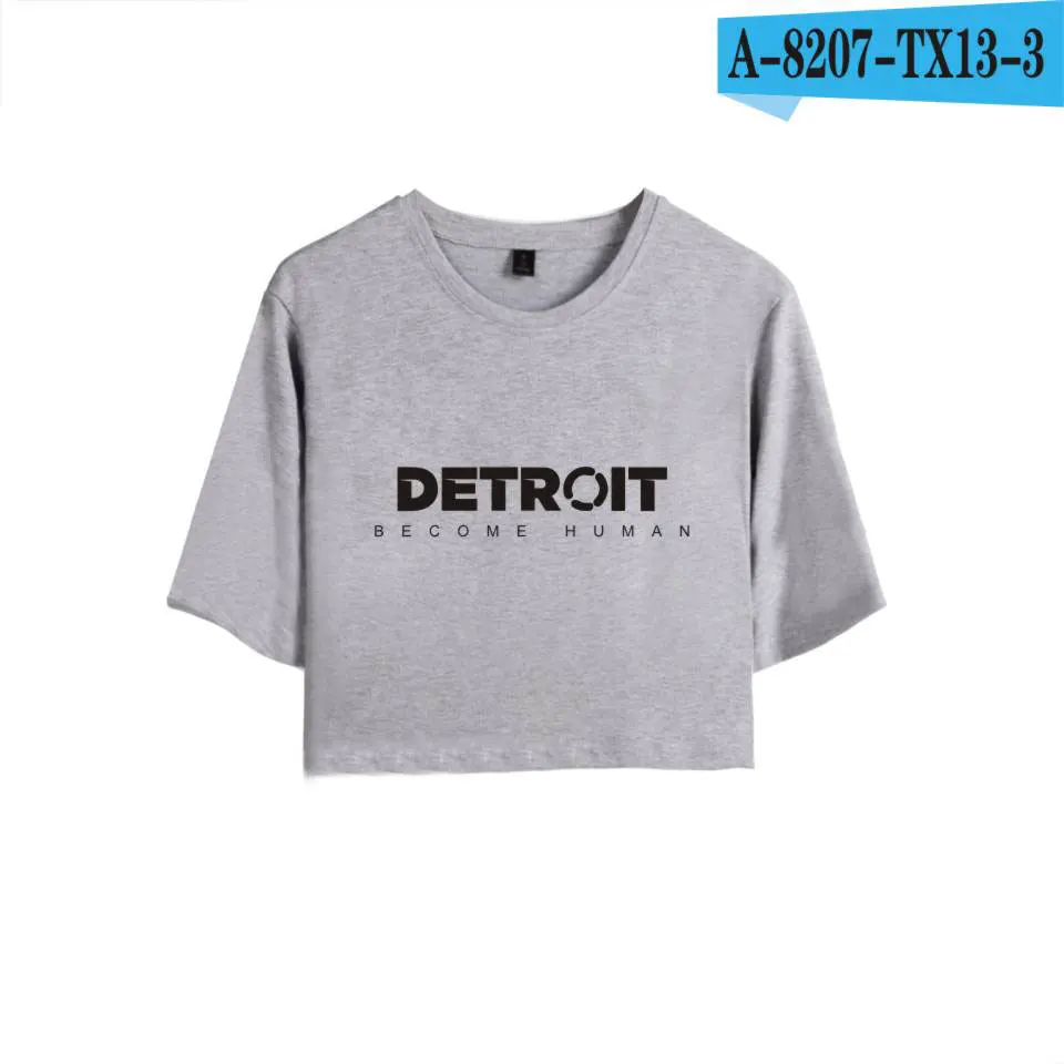LUCKYFRIDAYF Детройт стать человеком Короткий Топ Футболка Горячая игра хлопок короткий рукав сексуальные футболки женская повседневная одежда - Цвет: Gray