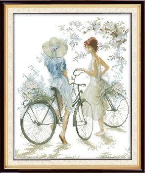 

New arrival Bicycle girl DMC Counted Chinese Cross Stitch Kits printed Cross-stitch set Embroidery Needlework