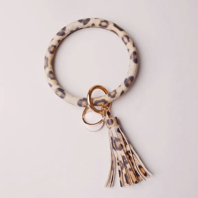 Новая мода разноцветные кисти Браслет брелок эмаль из искусственной кожи O брелок на заказ монограмма круг брелок для женщин девушек - Цвет: leopard