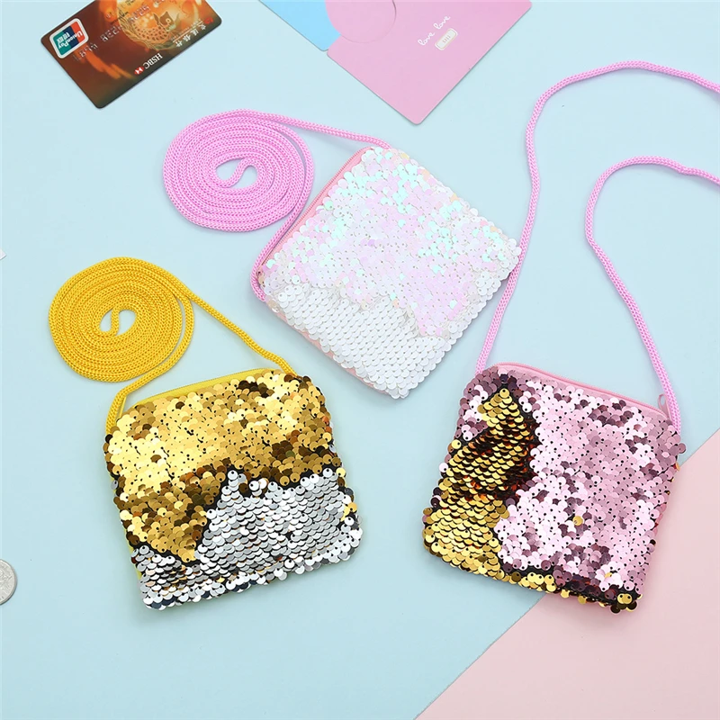 

New Fashion Sequins Coin Purse Wallet Kids Girl Glittering Purse Women Earphone Package Handbag Party Zipper Clutch Bag