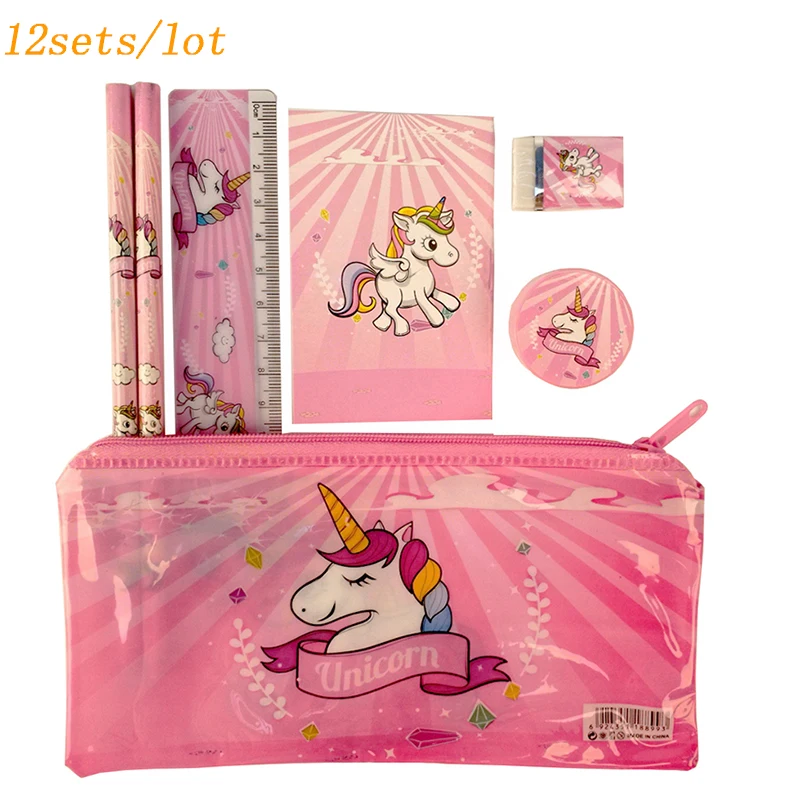 

12sets/lot unicorn pencil case for children school supplies cute pencil case school stationery estojo escolar study supplies