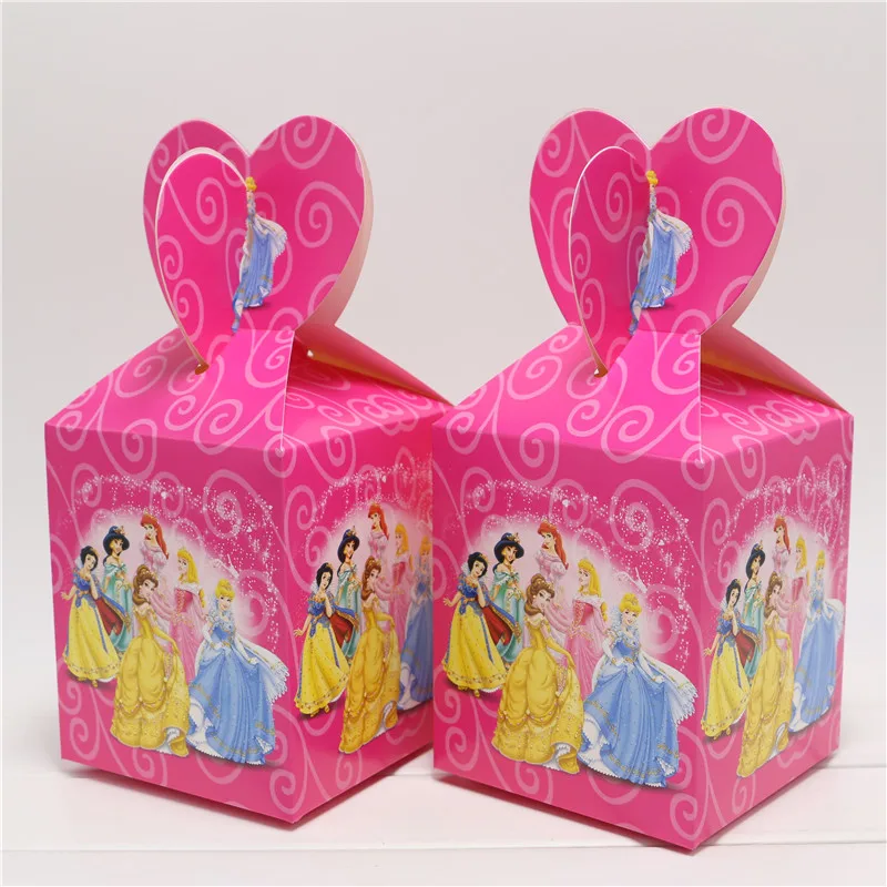 

6PCS Elegant Gift Box Princess Baby Cartoon Supplies Red Favors Box Candy Snack Box Birthday Decorations Party Kids Girls Set