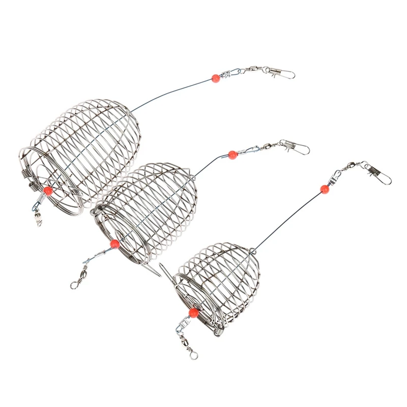 

3 Sizes Fishing Hook Feeder Cage Stainless Steel Fishing Trap Round Bottom Basket Feeder Holder Fishing Tackle