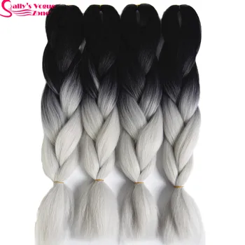 

High Temperature Fiber Synthetic Hair Extension Ombre Braiding Hair 2 Tone Black Silver Grey Color Sallyhair 24inch Jumbo Braids