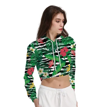 

2018 New Red Floral Women Crop Top Hoodies Long Sleeve S To 3xL Plus Size Summer Print Womens Casual Hoodie