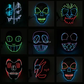 

9 Design Choice Scary Theme Party Decorative Led Luminous Mask Terror Full Face EL Mask For Glowing Party Halloween