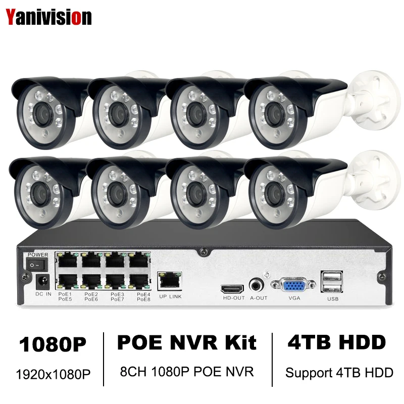 

Yanivision 8CH 1080P HDMI POE NVR Kit CCTV Camera System 2MP Outdoor Security IP Camera P2P Video Surveillance System Set ONVIF
