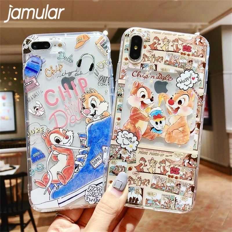 

JAMULAR Cute Squirrel Chip Dale Phone Case for iPhone 7 8 Plus XS MAX Silicone TPU Case for iPhone X XS XR 6 6S Plus Soft Coque