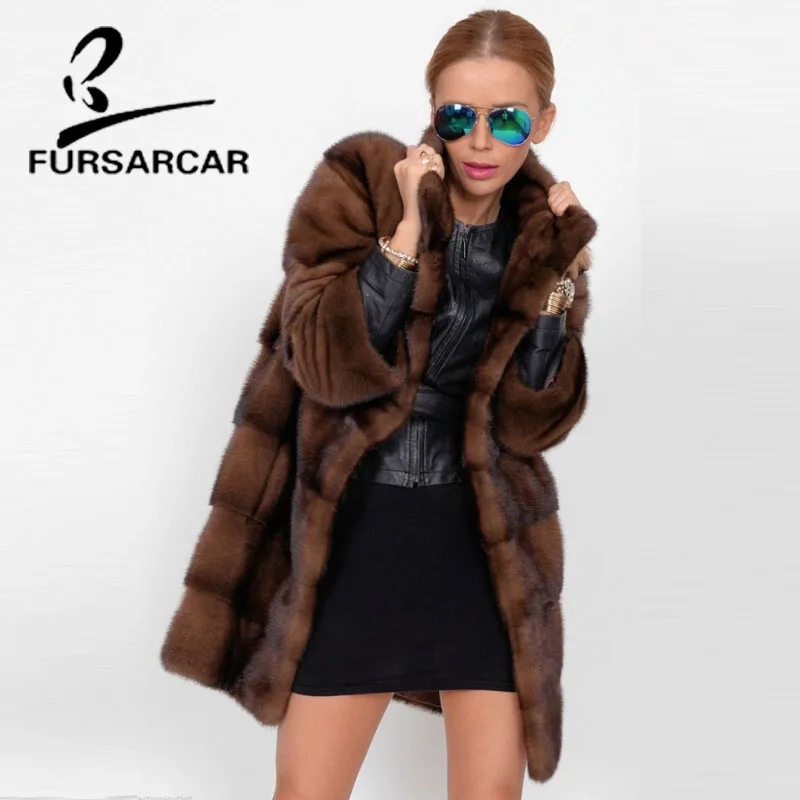 Новинка 2020 шубы FURSARCAR из натурального меха норки Женская Роскошная Толстая