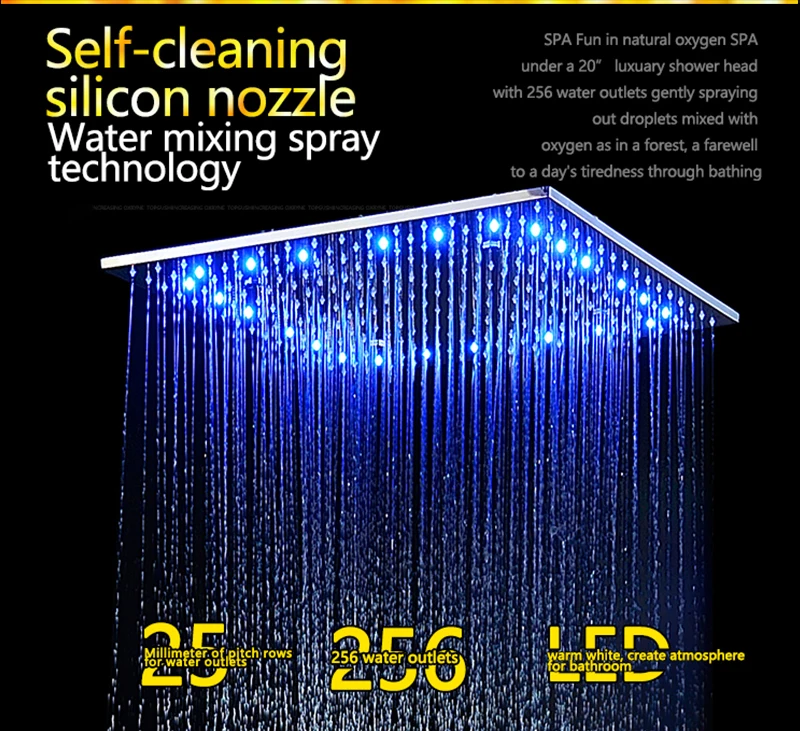 Bathroom  LED Shower Set 20 Embedded Box Ceiling Rain Shower Sets Rainfall 3 Jets Concealed SUS304 Panel Bath & Shower Faucets (5)