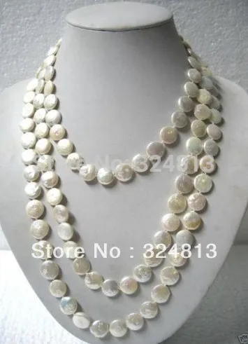 

Free shipping@@@@@ Beautiful 11-12mm White Coin Pearl 60" Long Necklace a