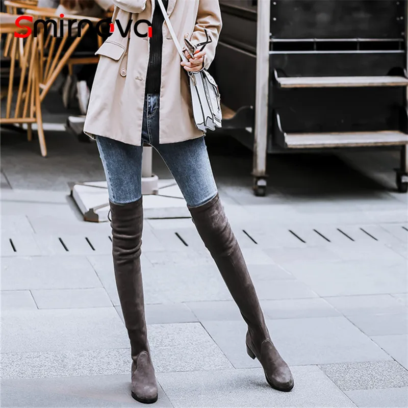 

Smirnova 2018 NEW arrival butterfly knot ladies long boots winter round toe thigh high boots hot sale over the knee boots woman