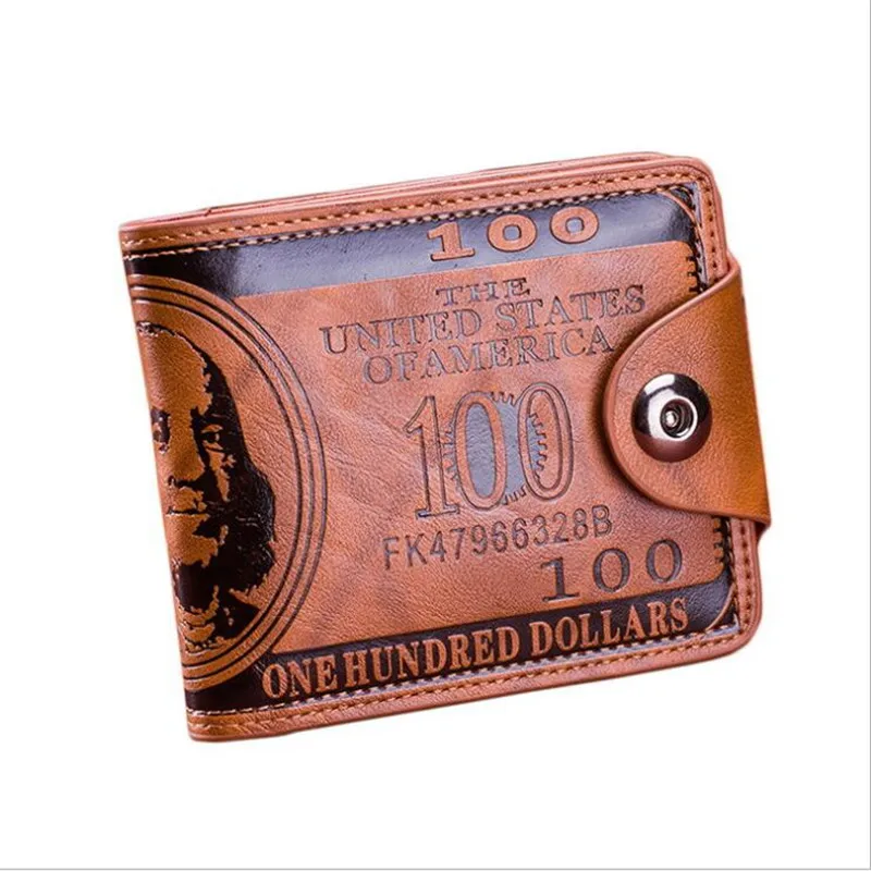 

Men's Wallet Design Dollars Coin Purse Clutch Money Bag Clip Man Wallet Buckle Short Pu Leather Card Holder One Hundred