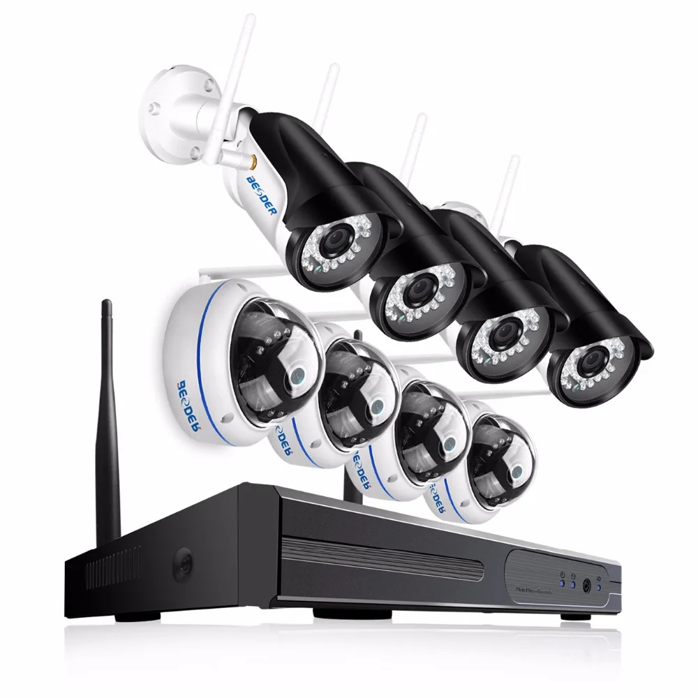 

BESDER 720P 960P 1080P Resolution Wifi Surveillance System IP Camera Kits ( 8CH NVR + 4 Bullet Camera & 4 Dome Camera )