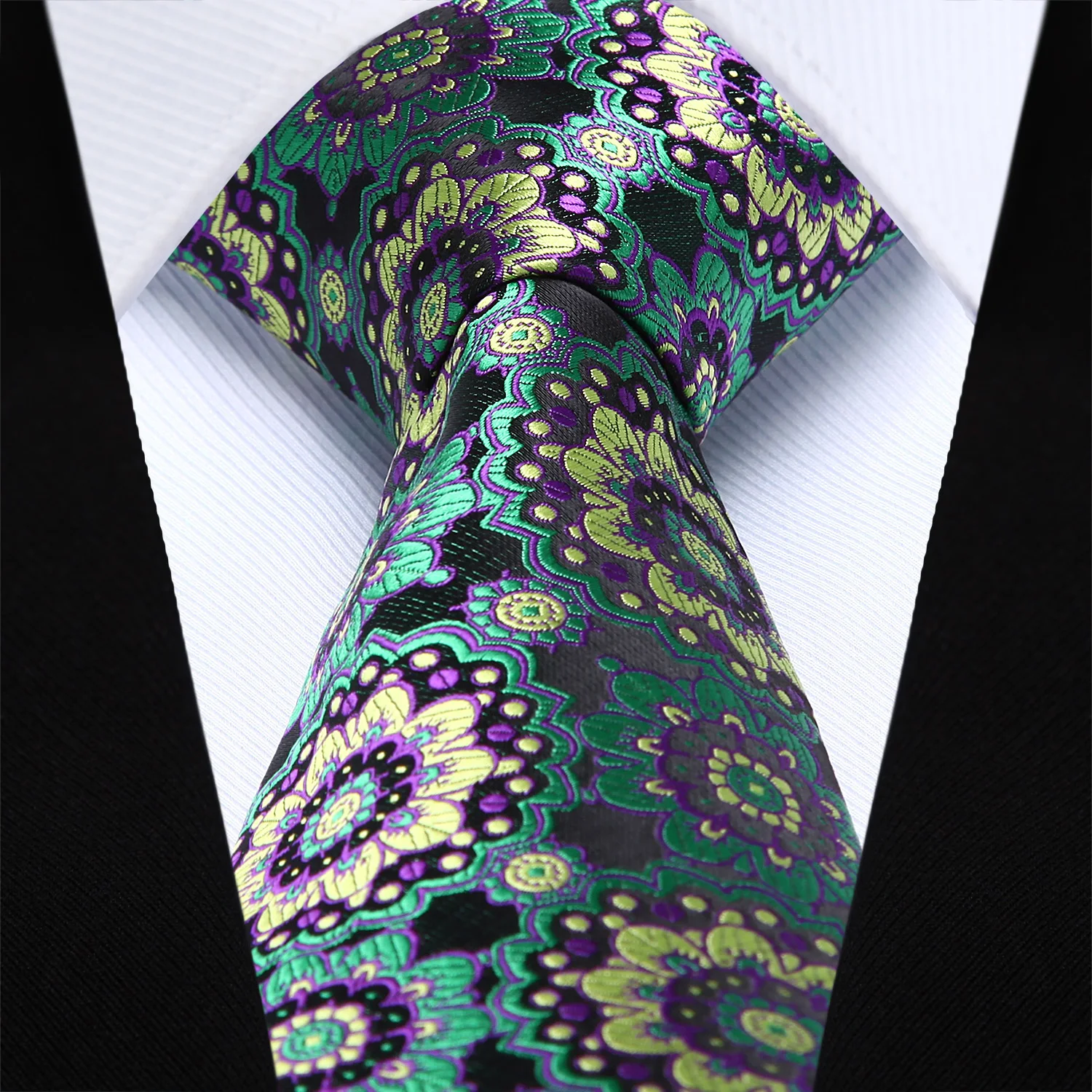 Tf803g8s Зеленый Фиолетовый Цветочные 3." шелковые ткани Для мужчин галстук платок Набор вечерние свадебные классические платок галстук