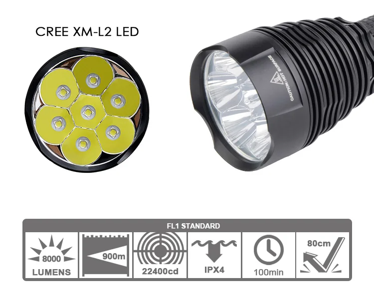 Фонарик 5 режимов J18 7 шт XM-L2 светодиодный 8000LM факел 3x18650 или 2x18650 (не включая батарею)