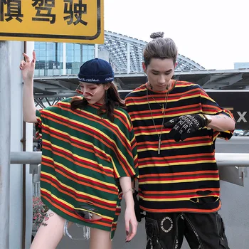 

Summer New T Shirt Men Fashion Striped Casual Short-sleeved Tshirt Man Streetwear Trend Wild Hip-hop Loose Cotton T-shirt M-2XL