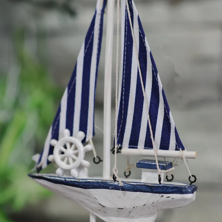 Средиземноморский деревянный парусник в сине-белую полоску, модель корабля, подарки, домашний Морской Декор