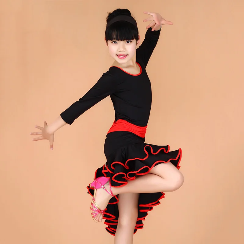 Girl Kids Long Sleeves Satandard Latin Dance Dress Children Ballroom Dance Dresses Salsa Rumba Tango Samba Cha Cha Costumes