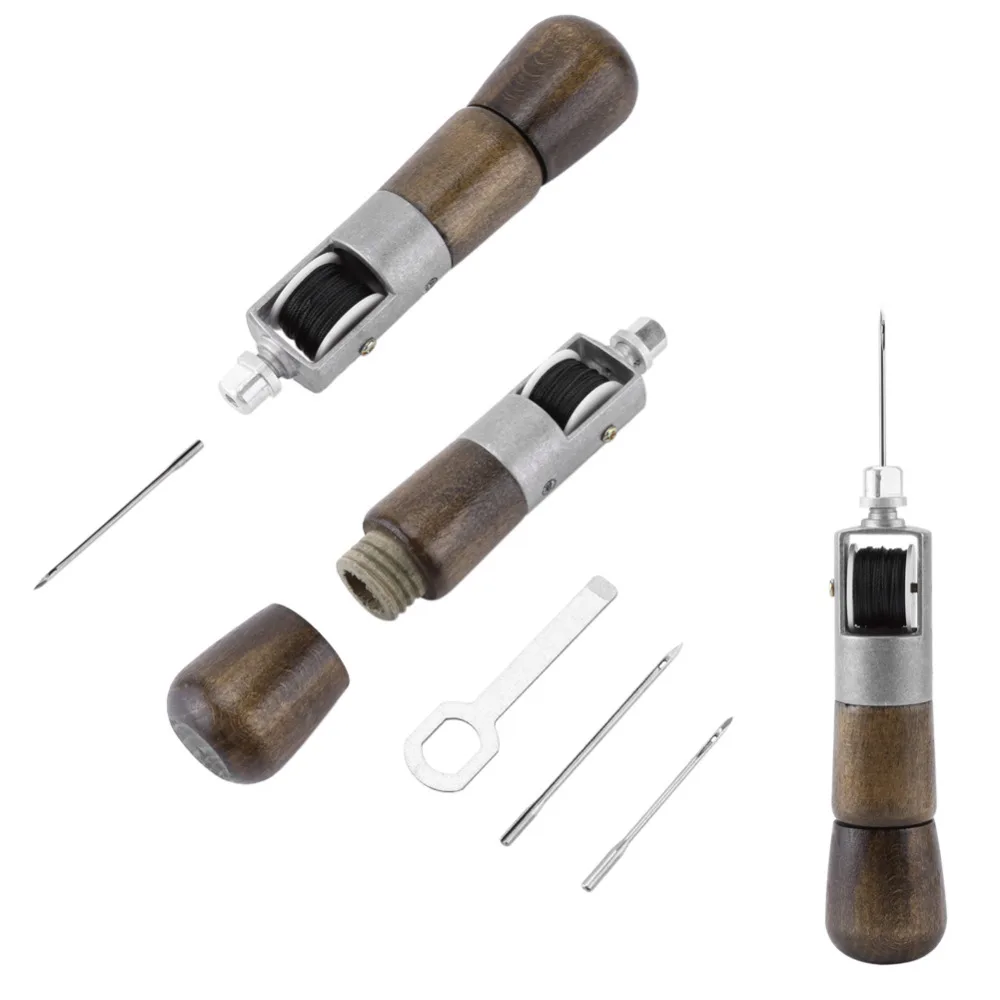 DIY Leather Hand-stitching Tool Stitch Fabric Sewing Kit Lock Awl Thread +2 Needles+Wrench | Дом и сад