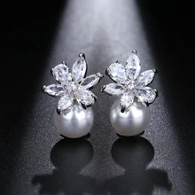 EMMAYA-pendientes de circonia cúbica con perlas de cristal, joyería exquisita, para mujeres