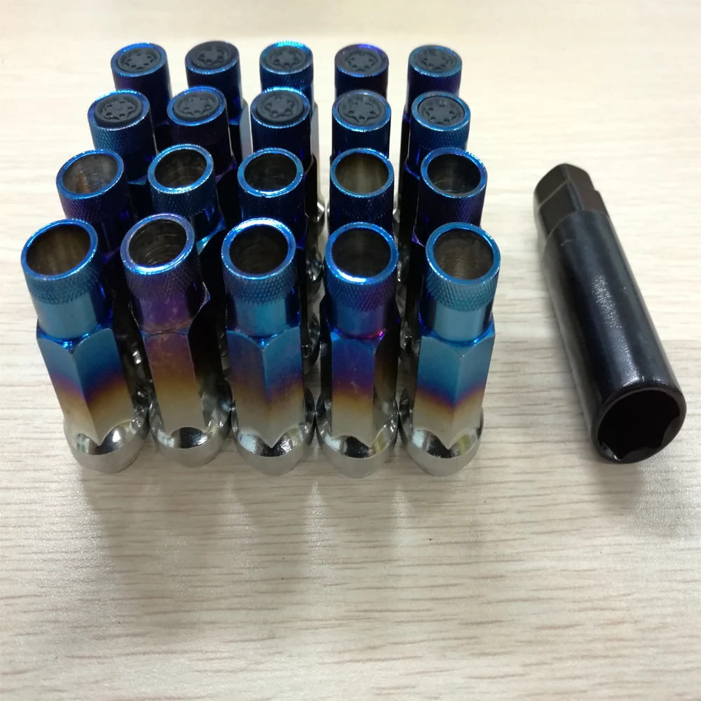 Wheel Lug Nuts Steel Open Extend Dust Cap 20x Neo Titanium Blue for Suzuki Swift+ X-90 Sidekick Samurai Verona XL-7 2002-2006