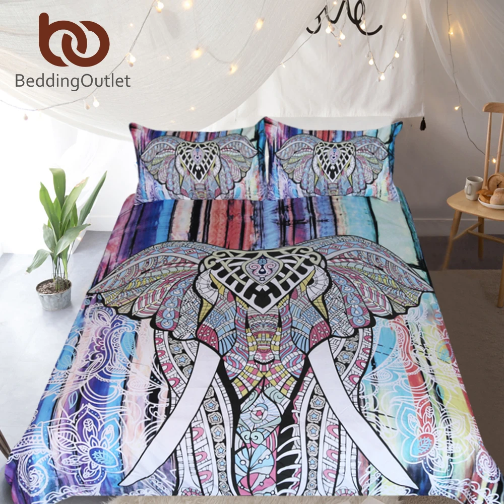 

BeddingOutlet набор постельного белья в виде слона, богемный комплект с пододеяльником, Королевский мандала, домашний текстиль, 3 шт., экзотическое красочное постельное белье