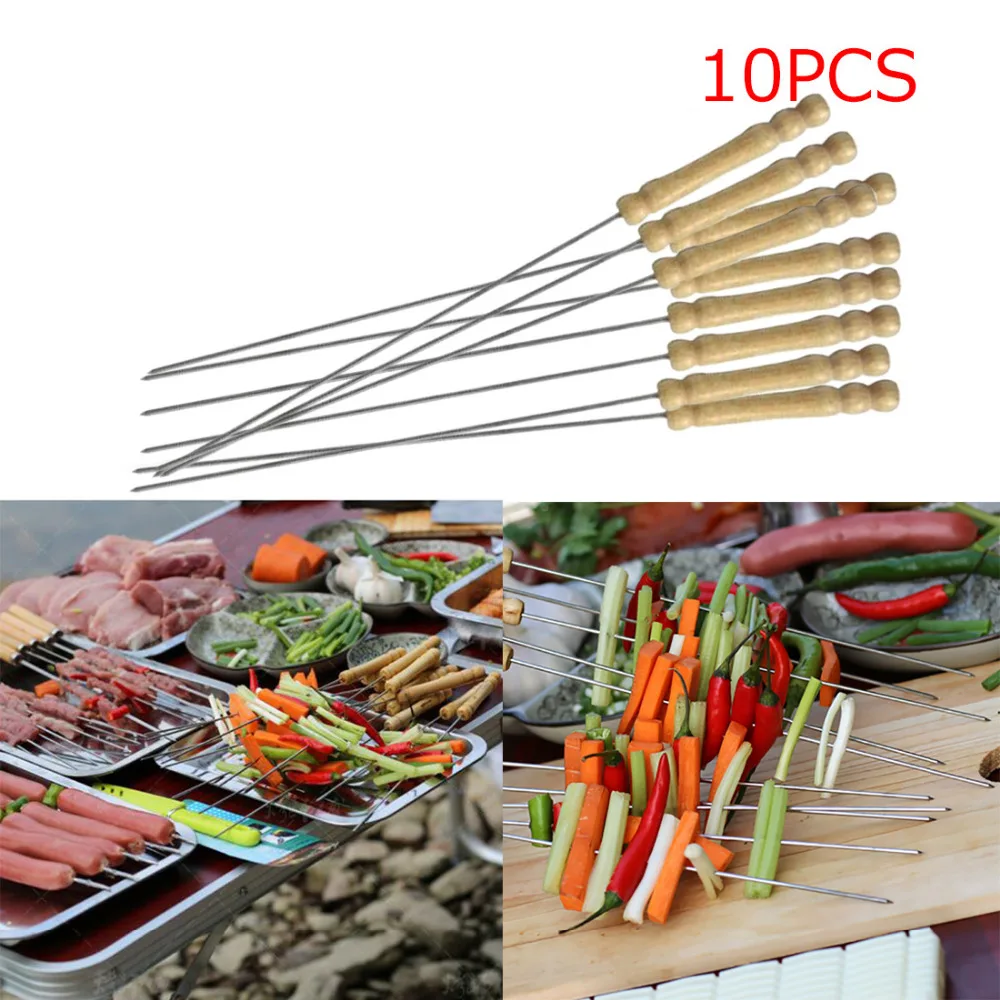 Useful 10Pcs Steel Metal BBQ Barbecue Skewer Grill Kebab Needles Stick